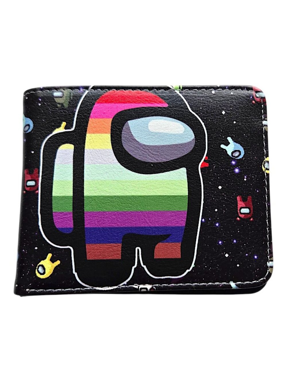Among Us Gamer Black Space Print Rainbow Crewmate Graphic Bifold Wallet